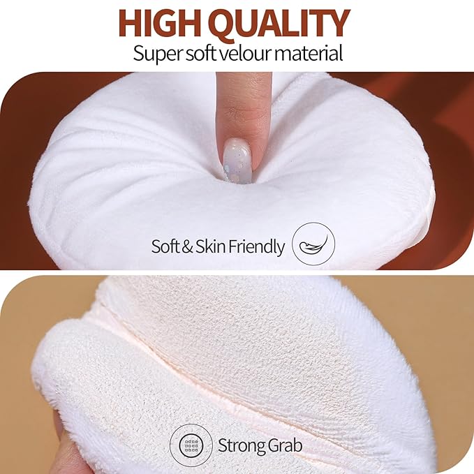 Teenitor 4.13 Inch Ultra Soft Washable Large Round Velour Powder Puff for Body Loose Powder, 4 Pcs