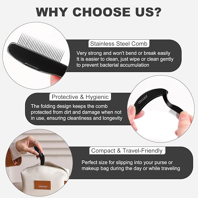 docolor Foldable Eyelash Comb 2 PCS Separator Folding Lash Comb Eyebrow Mascara Applicator Eyelash Definer Arc Designed Cosmetic Brushes Tool
