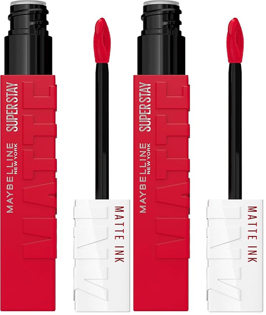 MAYBELLINE Super Stay Matte Ink Liquid Lipstick Makeup, Long Lasting High Impact Color, Up to 16H Wear, Shot Caller, Bright Pinky Red, 1 Count, Packaging May Vary (Pack of 2)