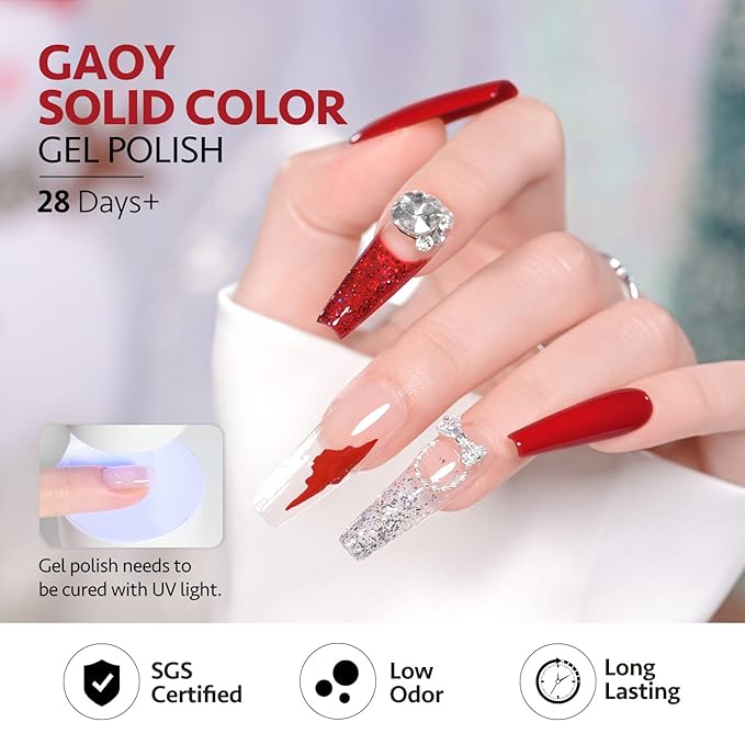 GAOY Glitter Gel Nail Polish Set of 6 Colors Including Red Green White Gold Sliver Chrome Platinum UV LED Soak Off Sparkly Home DIY Manicure