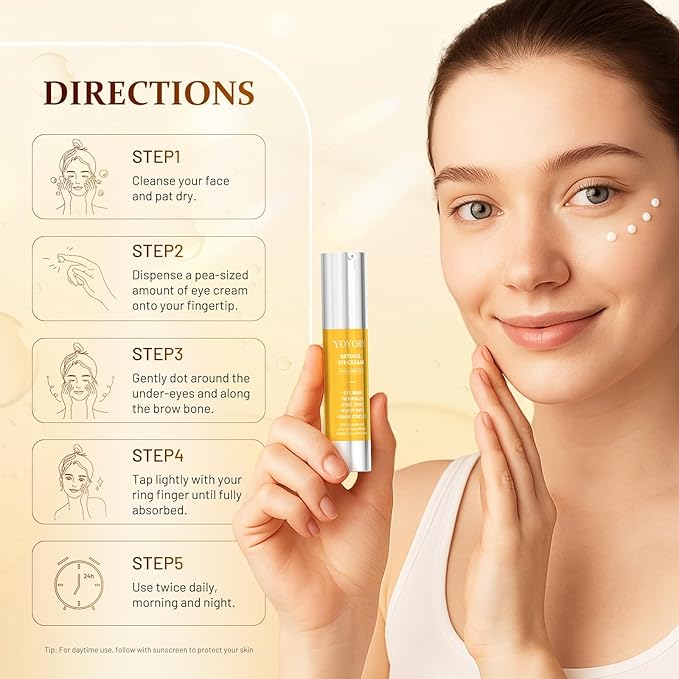 Retinol Eye Cream for Eye Bags - Rapid Under Dark Circles,Wrinkles, Fine Lines, Puffiness | Hydrating Anti-Aging Moisturizer Skin Care, Christmas gifts for Women and men 0.67 fl oz (Gold)