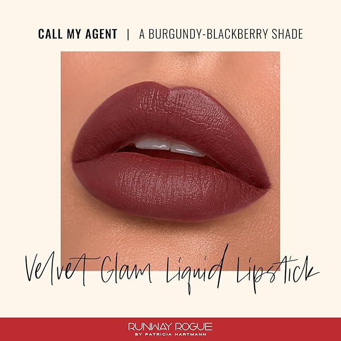Runway Rogue Velvet Glam Liquid Lipstick, Almost-Matte Burgundy Blackberry Lipstick, ‘Call My Agent’