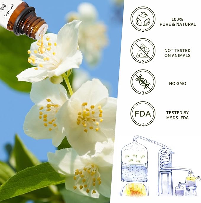 yethious Jasmine Essential Oils for Diffuser & Aromatherapy Pure Jasmine Oil for Skin Organic Jasmine Oils