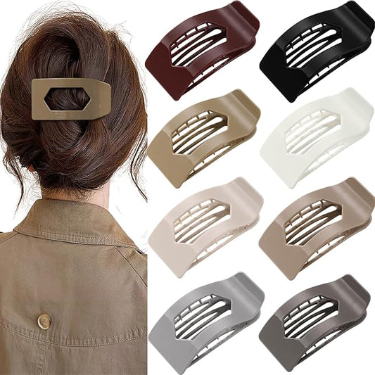8 Pack Flat Hair Clips for Women – Glossy Neutral No-Slip Flat Claw Clips for Thick & Thin Hair, Large Strong Hold Square Rectangle Hair Accessories for Work & Stylish Fall Outfits