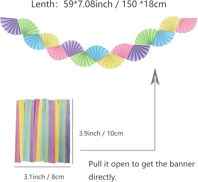 Banner Garland Fan-Shaped, Macaron Colors Wall Decor Party Decorations for Birthday Wedding College Nurse Graduation Christmas Holiday, Festive Supplies