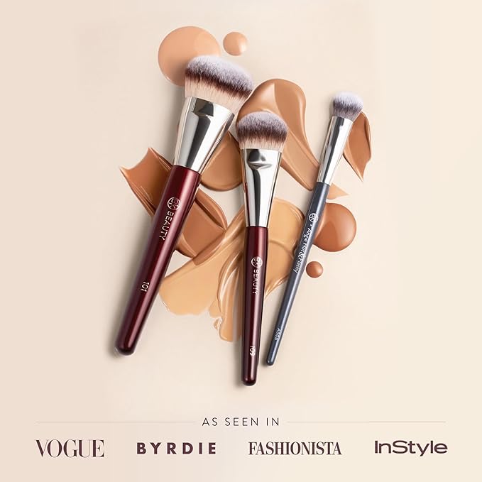 BK Beauty Brushes Set - A506, 109 & 101 Concealer, Contoured Foundation, and Mini Foundation Brushes - Essential Makeup Brush Trio for Flawless Application