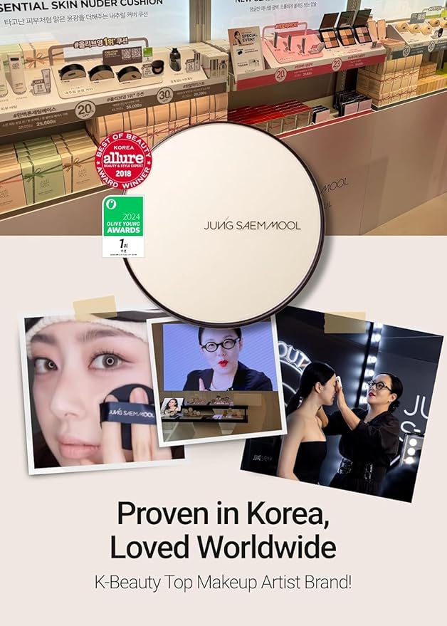 [JUNGSAEMMOOL OFFICIAL] Essential Skin Nuder Cushion (Fair Pink) | Refill Not Included | Natural Finish | Buildable Coverage | Makeup Artist Brand