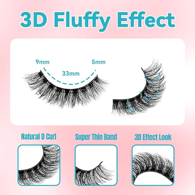 Strip Lashes Kit Mink False Lashes With Strip Lash Glue Mink Wispy 10 Pairs False Eyelashes Magnetic Lashes Kit by GEMERRY, A05