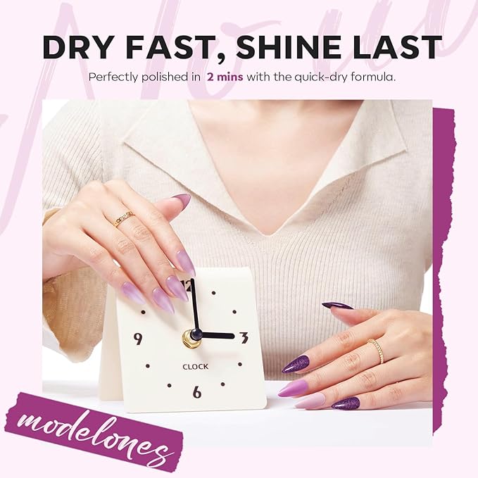 modelones Purple Nail Polish Set 6 Colors, Glitter Pink Shimmer Sparkle Mini Nail Lacquer Kit, Infinite Shine Quick Dry Long Lasting Nail Art DIY Home Salon Manicure Gift for Women Girls