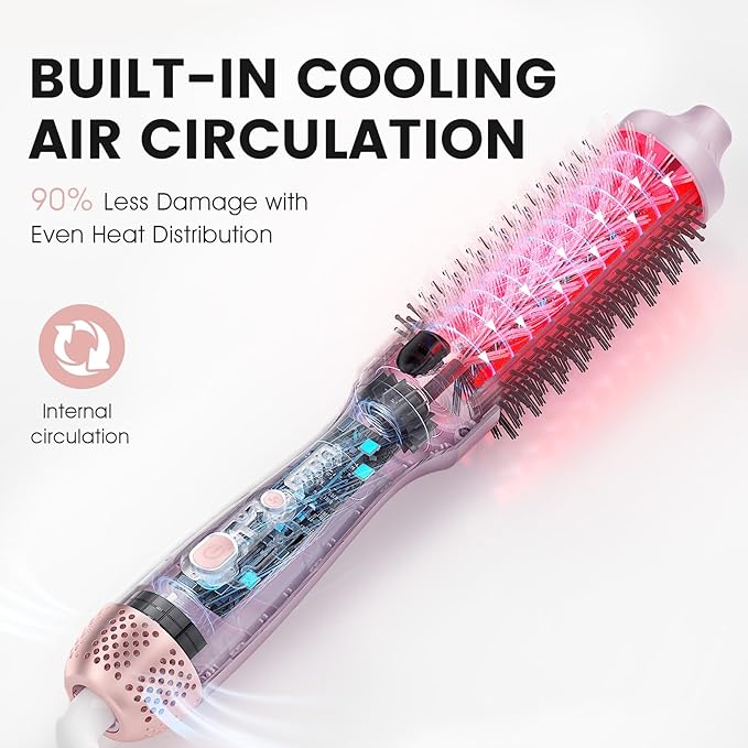 Zavarea Thermal Brush, 1.5 Inch Heated Round Brush for Blowout Look, Hot Styler with 800M Negative Ions & Ceramic for Less Damage & Frizz, Boosts Shine & Easy to Use, Dual Voltage, Youthful Pink