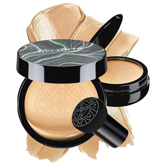 Mushroom Head Air Cushion CC Cream - BB Cream Face Makeup Foundation for Mature Skin Moisturizing Concealer Brighten Long-Lasting, Even Skin Tone for All Skin Types (Buff Beige)
