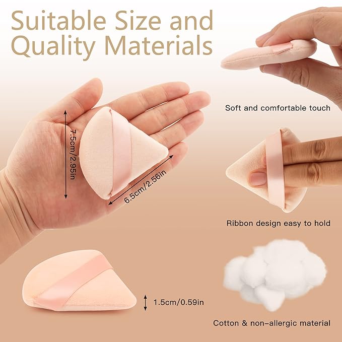 2 Pcs EVAOUXIU Triangle Powder Puff for Face Powder, Soft Plush Setting Powder Puff, Velour Cosmetic Foundation Blender Sponge Beauty Makeup Tools (Pink&Nude)