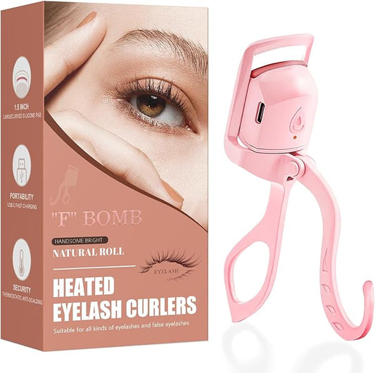 C-Shaped Heated Eyelash Curler Fast Heat Up in 5s - Rechargeable Electric Eyelash Curler for 24H Long Lasting Curls - Safe Anti-Burn Lash Curler Elevate Your Beauty with Stunning Lashes (Pink, L)