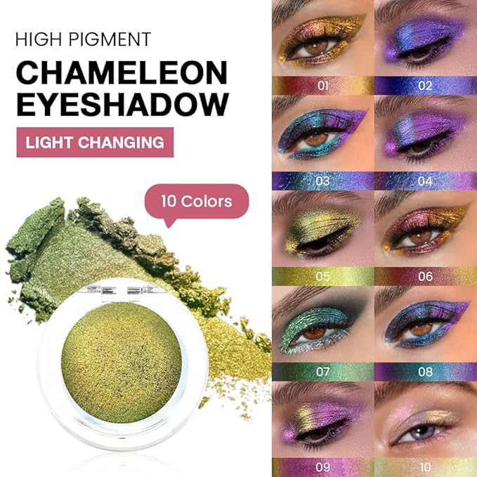 evpct Gold Green Shimmer Chameleon Single Eye Shadow Palette Makeup for Older Women, Glitter Metallic Duochrome Duo Chrome Multichrome Gothic festival Eyeshadow Palette, Face Loose Glitter Eyeshadow