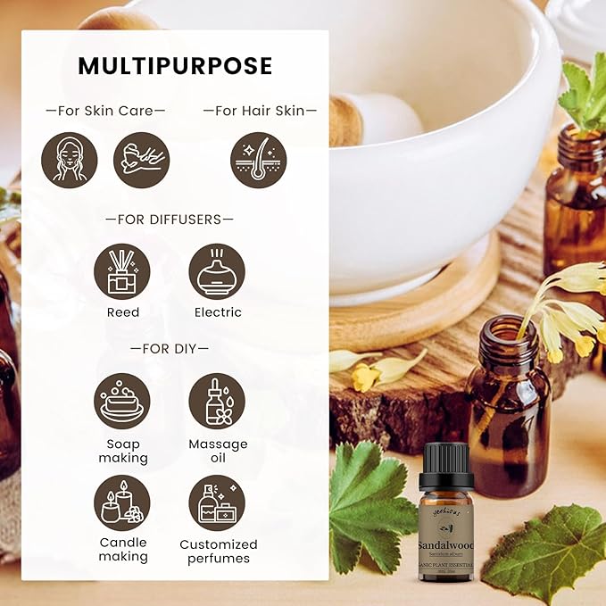 yethious Sandalwood Essential Oils for Diffuser & Aromatherapy Pure Sandalwood Oil for Skin, Hair Oils - 10ML
