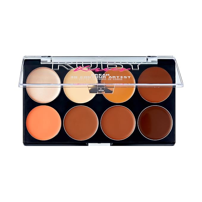 Ruby Kisses Flawless Finish with 3D Contour Cream Makeup Palette – Lightweight, Multi-Palette, Contouring Foundation, Creamy, Sculpt &Highlighting, Define Cheekbones (Dark Medium)