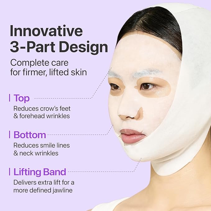 numbuzin No.9 Sheet Mask | NAD+ BIO Lifting-sil Full Face Mask | Improves Jawline, Jowls, Wrinkles, Neck Lines | Peptides, NAD+, Collagen | Skin Firmness | 4 Sheets + Lifting Band