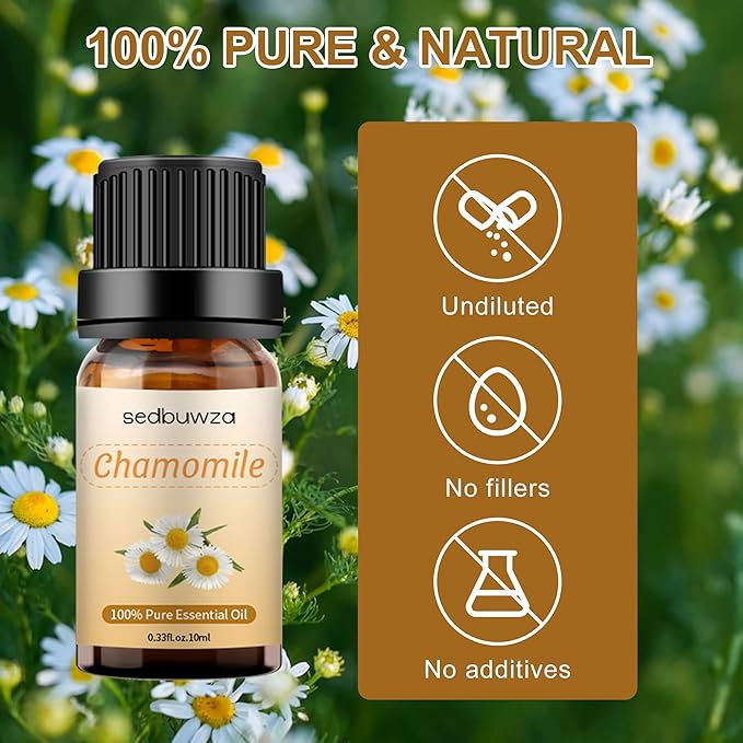 Sedbuwza Chamomile Essential Oil, Pure Organic Chamomile Fragrance Oil for Diffuser, Humidifier, Soap, Candle, Perfume