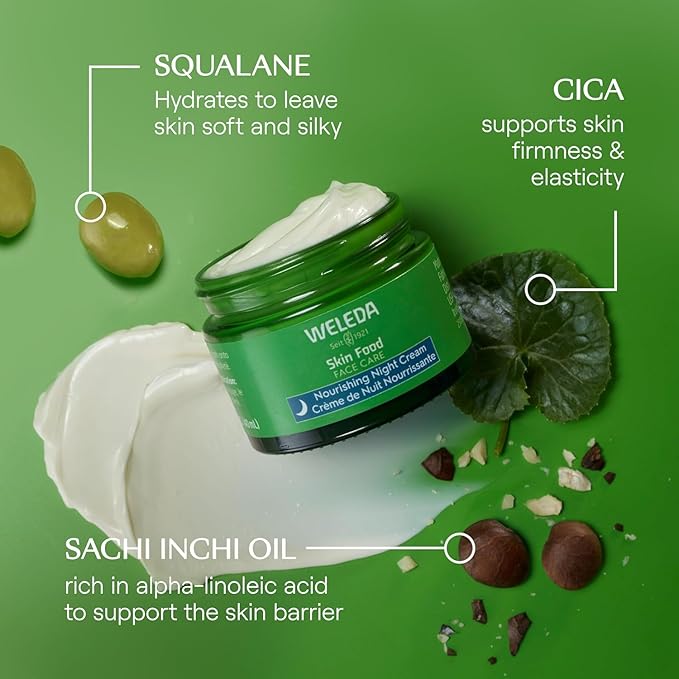 Weleda Skin Food Face Care Nourishing Night Cream, 1.3 Fluid Ounce, Plant Rich Moisturizer with Sacha Inchi Oil, Cica and Squalane