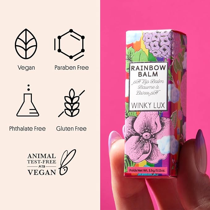 Winky Lux Rainbow Tri-Color Tinted Lip Balm – Hydrating Lip Care with Jojoba Oil & Vitamin E, Sheer Pink Tint, Moisturizes and Softens Dry Lips