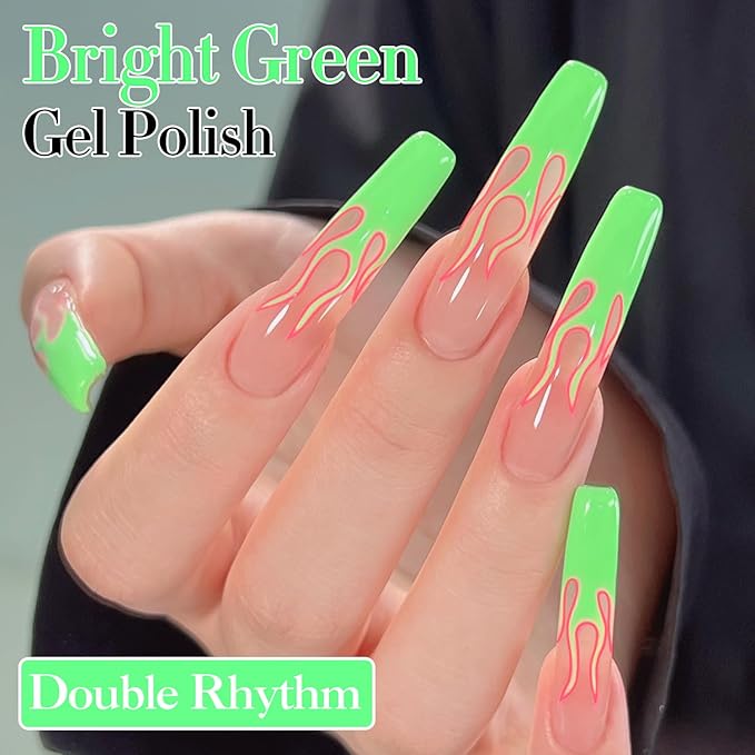Double Rhythm 15ML Gel Nail Polish Pure Sheer Same Color Same Bottle Soak Off Gel Polish Art Manicure Salon DIY at Home for Women (Neon Light Green-A1420)