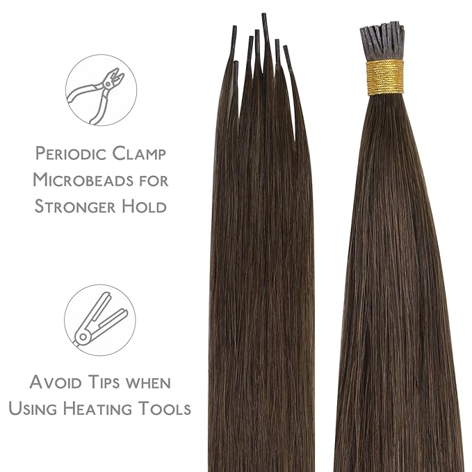 WENNALIFE I Tip Hair Extensions Real Human Hair, 100g 200s 16 Inch Chocolate Brown Remy Itip Human Hair Extensions Invisible Itips Straight I Tips Cold Fusion Extensions