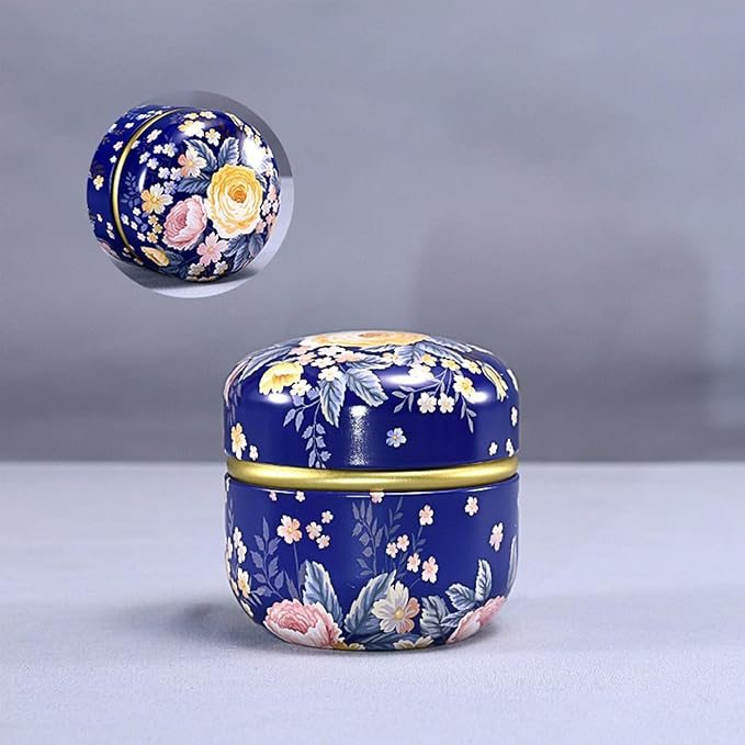 Body Powder Puff and Container for Dusting Powder, Women Powder Puff and Powder Case for Bath and Travel (Dark Blue)