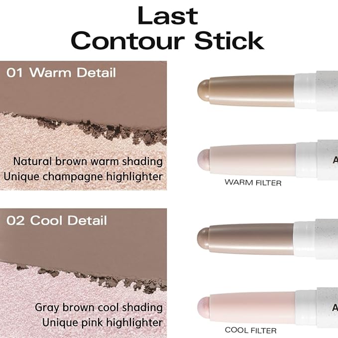 BBIA Last Contour Stick - Dual-Sided Contouring & Highlighting Duo Stick Easy Dual-Ended Natural Contour & Highlight Blendable Buildable Longlasting Korean Face Makeup (02 COOL DETAIL, Pack of 1)