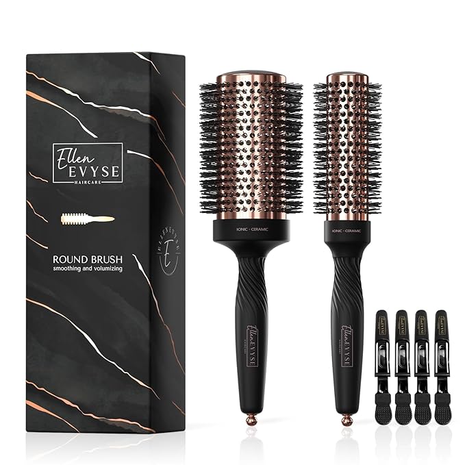 Round Brush for Blow Drying, Ceramic Coated Barrel for Volumizing & Shine, Lightweight Styling Brush for Straightening, Curling,with 4 Hair Clips (1.3inch&2.1inch)
