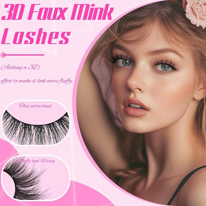 Veleasha Lashes 3D Faux Mink Lashes Fluffy False Eyelashes Natural Look 14 Pairs Lashes Pack Luxury Wispy Fake Eyelashes (815-Z)
