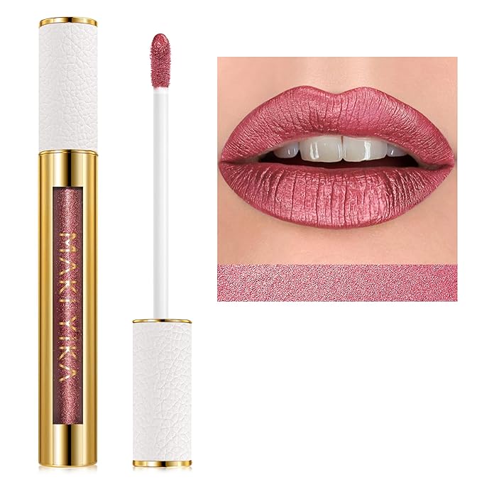 MAKI YIKA Red Lipstick for Women Metallic Lipsticks Glitter Long Lasting Lipstick No Smudge No Transfer Liquid Lip Gloss (BR03 Be Happy)