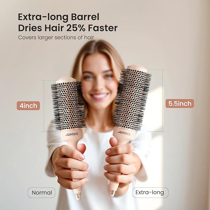 AIMIKE Round Brush for Blow Out, Extra Long Round Hair Brush w/Nano Thermal Ceramic & Ionic Tech, for Blow Drying & Styling, Curling and Shine - Barrel 1.7 inch