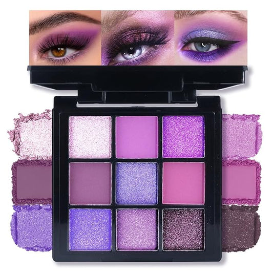 AMY'S DIARY Matte Shimmer Light Deep Purple Eye Shadow Palette Makeup,Eyeshadow Long Lasting Waterproof Cruelty-Free, 9 Blendable Shades in Smooth Finishes with Gorgeous Pearls for Girls (purple)