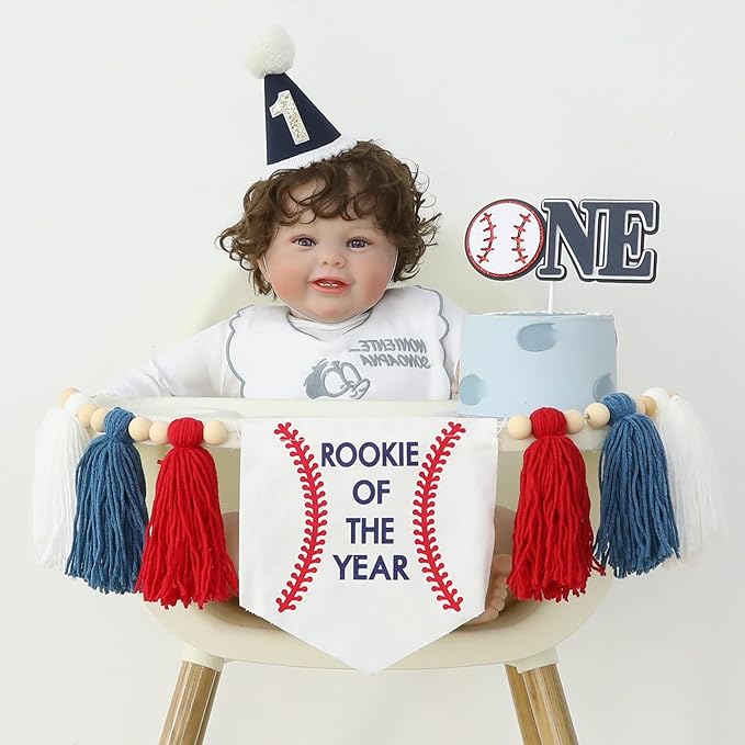 Baseball Baby Boy First Rookie Of The Year High Chair Banner 1st Cake Topper Birthday Party Decorations