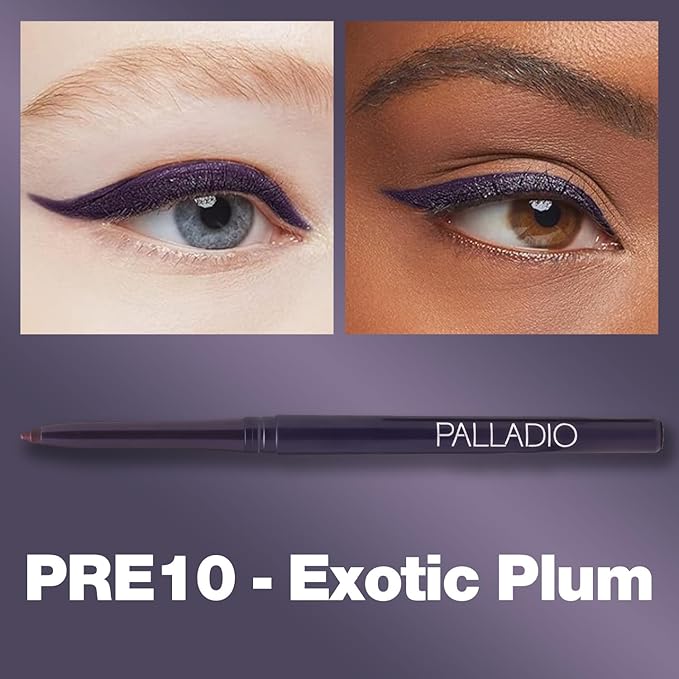 Palladio Retractable Waterproof Eyeliner, Richly Pigmented Color and Creamy, Slip Twist Up Pencil Eye Liner, Smudge Proof Long Lasting Application, All Day Wear, No Sharpener Required, Exotic Plum