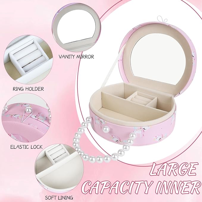 Velachuan Princess Jewelry Box for Girls with Hair Accessories,Girls Hair Clips Bows Set, Fashion Hair Styling Kit with Mirror,Pink Sparkle Trinket Box Includes Hair Clips (Flower)