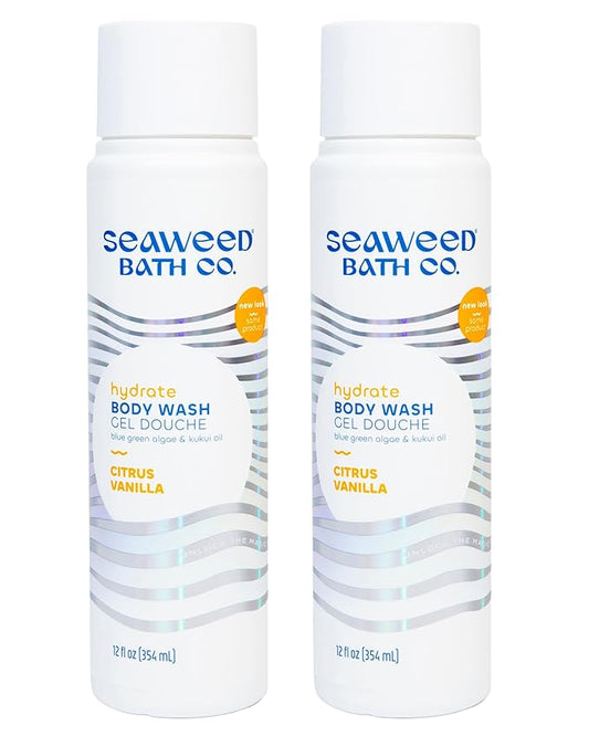 Seaweed Bath Co. Hydrate Body Wash - Citrus Vanilla | Foaming Shower Gel Cleanser with Natural Ingredients | Vegan, Paraben and Sulfate Free | For Women and Men | 12 oz (Pack of 2)