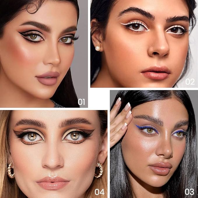 evpct 4Pcs White Blue Eyeliner Pencils Set for Eyes, Black Brown Eye Liner Pencil Makeup Waterproof Smudge Proof, Colored Gel Waterline Eyeliner Liquid, Face Eye Paint Stick Lipstick Halloween Makeup