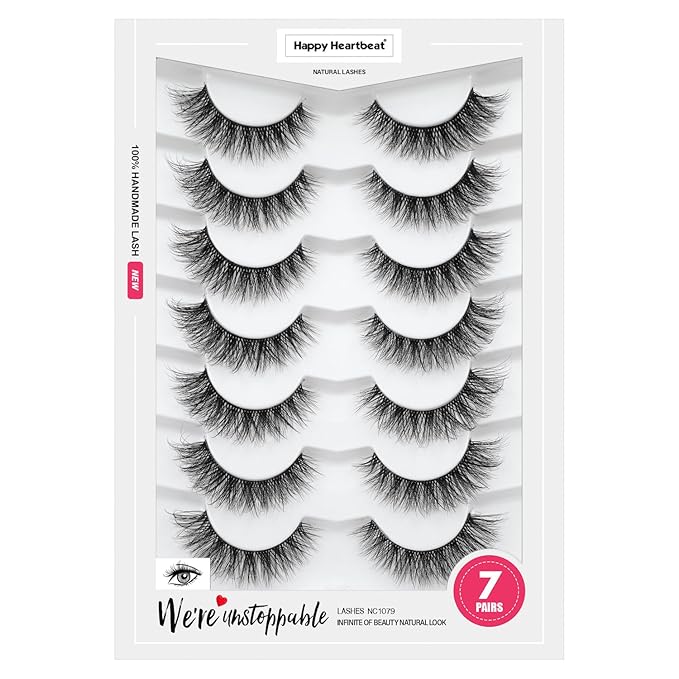 3D Clear Band Lashes 14mm Natural Soft Faux Mink Lashes C/D Curl Cat Eye Wispy Fake Eyelashes Short Cross Reusable False EyeLashes 7 Pairs (No.200)