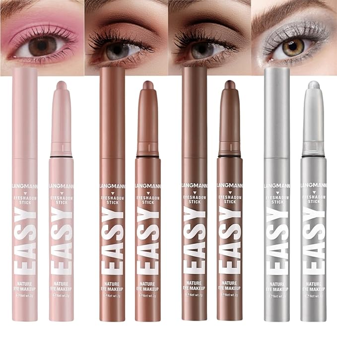 Jolilab Eyeshadow Stick Set, 4 Colors Matte Professional Bright-Colored Contouring and Highlight Stick, Cream Waterproof Long Lasting High Pigmented Eye Shadow. (4, 01+05+06+07)