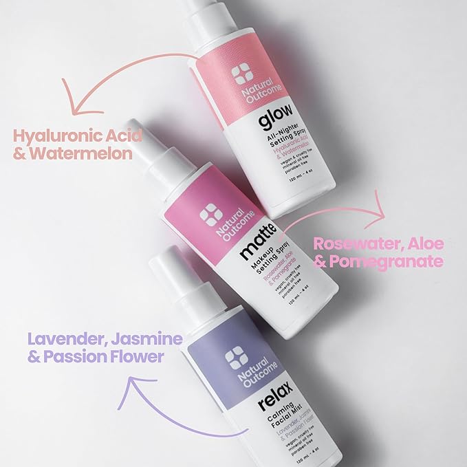 natural outcome Face Mist Trio Collection – Hydrating Facial Mist Spray for Glowing Skin – Rosewater, Lavender & Hyaluronic Acid – Makeup Setting & Refreshing Face Spray Mist