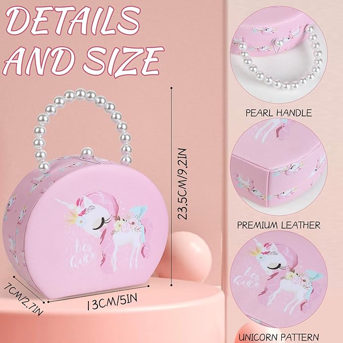 Velachuan Princess Jewelry Box for Girls with Hair Accessories,Girls Hair Clips Bows Set, Fashion Hair Styling Kit with Mirror,Pink Sparkle Trinket Box Includes Hair Clips (Ribbon)