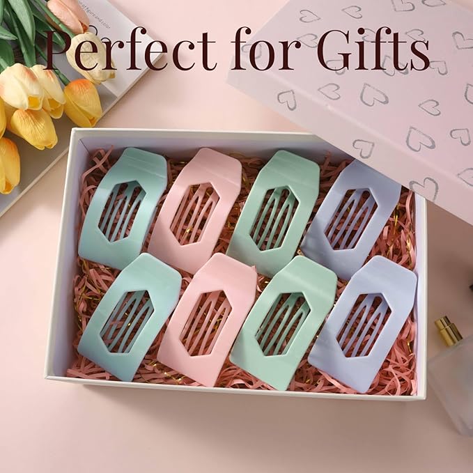 8 Pack Pastel Flat Hair Clips for Girls – Large Cute Glossy No-Slip Claw Clips for Thick & Thin Hair in Pink, Blue, Green, Purple, Soft Color Aesthetic Hair Accessories for Teen or Preppy Style