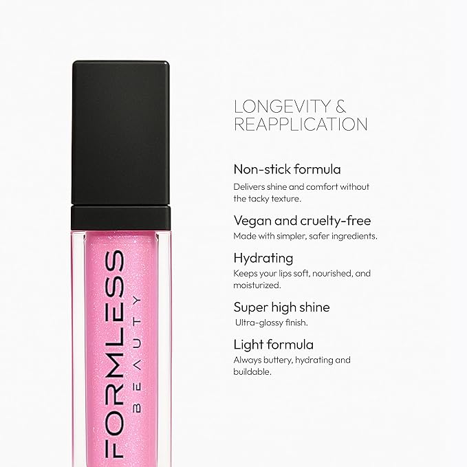 Formless Beauty | Love Lip Gloss by Jenny McCarthy | Baby Pink High-Shine Finish | Vegan Hydrating Formula | Non-Sticky Aloe & Jojoba Infused | Paraben & Cruelty Free | Natural Lip Enhancer