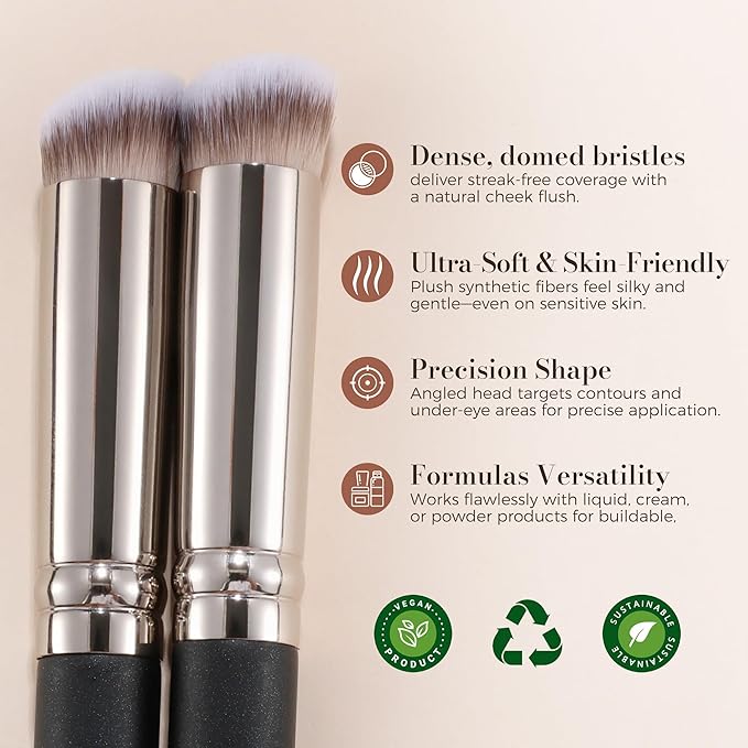 Concealer Brush with Cover – Small Foundation Brush for Precise Application, Angled Makeup Brush with Soft Synthetic Bristles for Under Eye, Blemishes, Highlight & Nose Contouring
