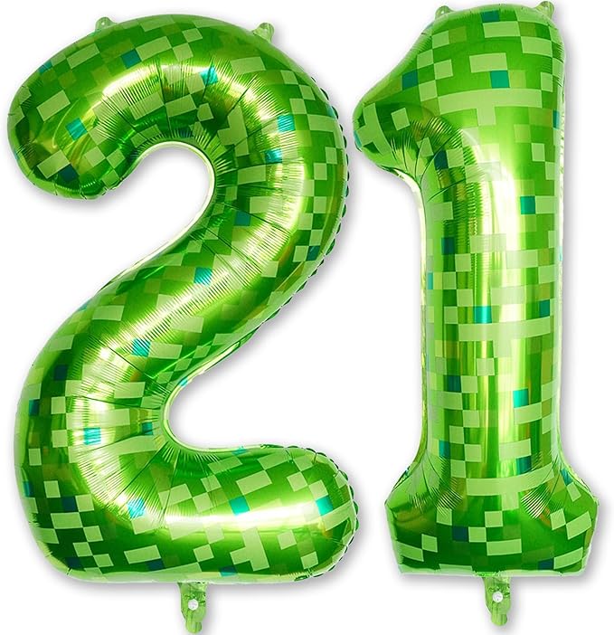 21st Birthday Balloons for Men, Large Lime Green Pixel Number 21 Balloon, 40 Inch Dark Kelly Green Foil 21 Balloon Number for 21 Year Old Birthday Video Game Forest Patrick's Day Party Decorations