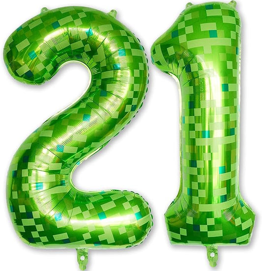21st Birthday Balloons for Men, Large Lime Green Pixel Number 21 Balloon, 40 Inch Dark Kelly Green Foil 21 Balloon Number for 21 Year Old Birthday Video Game Forest Patrick's Day Party Decorations