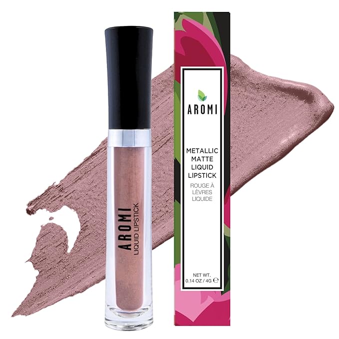 Aromi Metallic Liquid Lipstick | Smudge and Smear Proof, Long-lasting, Light Brown, Nude Lip Color with Shimmery Finish, Vegan, Cruelty-free, Gluten Free (Brown Sugar)