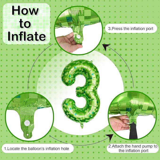 3rd Birthday Balloons for Boys, Large Lime Green Pixel Number 3 Balloon, 40'' Dark Kelly Green Foil 3 Balloon Number for Kids Three Year Old Birthday Video Game Forest Patrick's Day Party Decorations