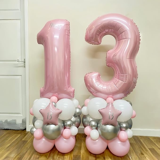 40 Inch Pastel Pink Foil Balloon Number 4, Large Self Inflating Light Pink Number Balloons 0-9 Pearl Pink Helium Number Balloons Set for Girls 4th Birthday Women Anniversary Party Decoration Supplies